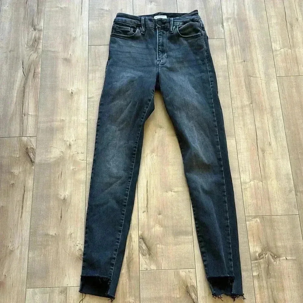 Good American Step Hem Skinny High Rise Jeans in Black Sz 00/4